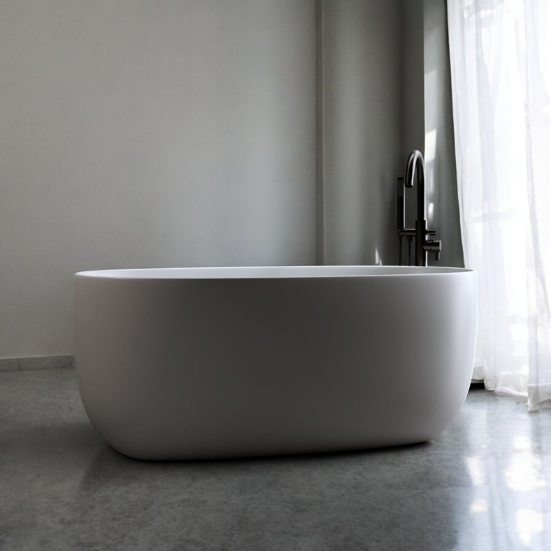 51'' X 25.6'' Freestanding Soaking Solid Surface Stone Resin Bathtub, White