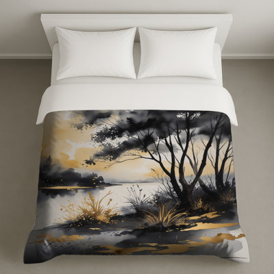 Housses de couette paysage or noir