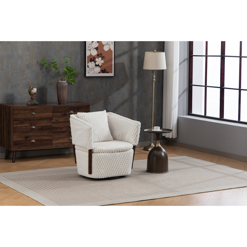 Fauteuil d'appoint pivotant avec rangement Mid-Century, Velours côtelé blanc antique