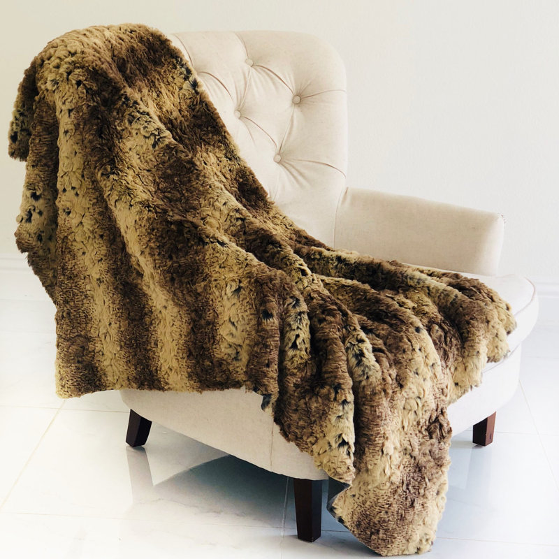 Jeté de luxe en fausse fourrure chinchilla, l 36 po x L 60 po