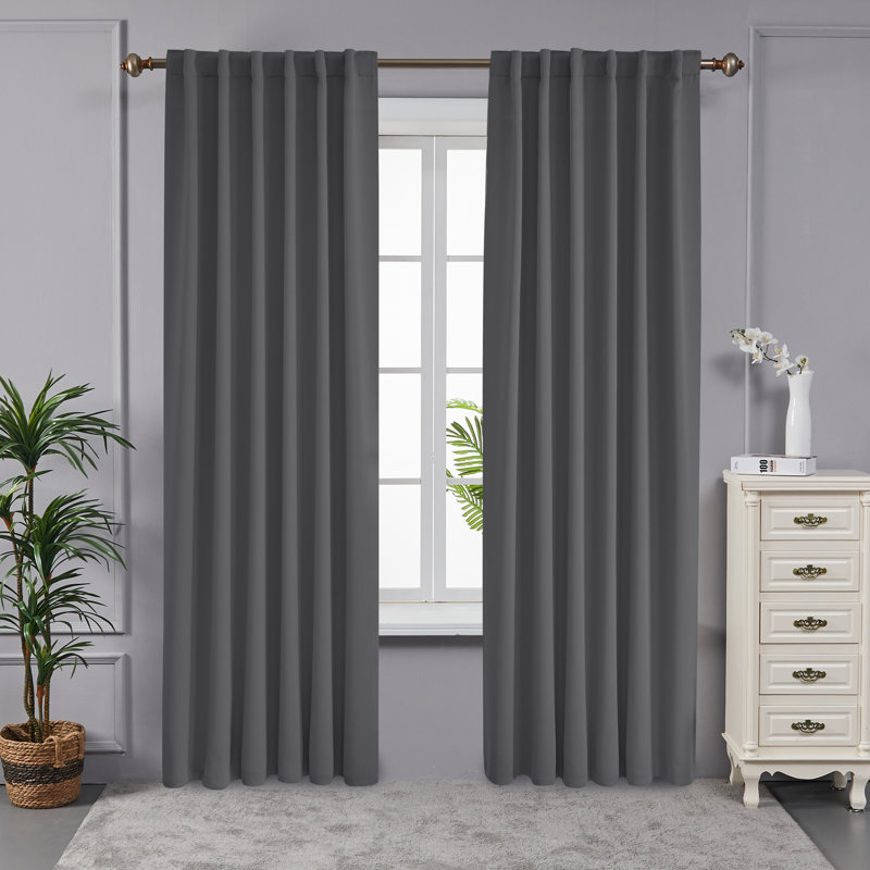 Taburao Back Tab Room Darkening Curtain Pair, 42" W x 95" L, Dark Gray