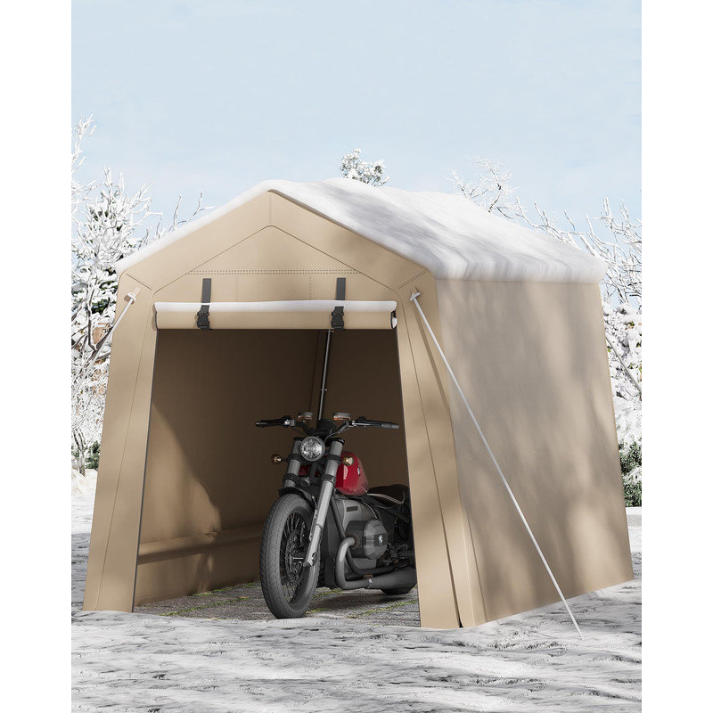 6Ft x 6Ft x 7Ft Motorcycle Storage Shed 200G PE Fabric Cover with Galvanized Steel Frame, Weather-Resistant Portable Garage for Outdoor Bike Protection