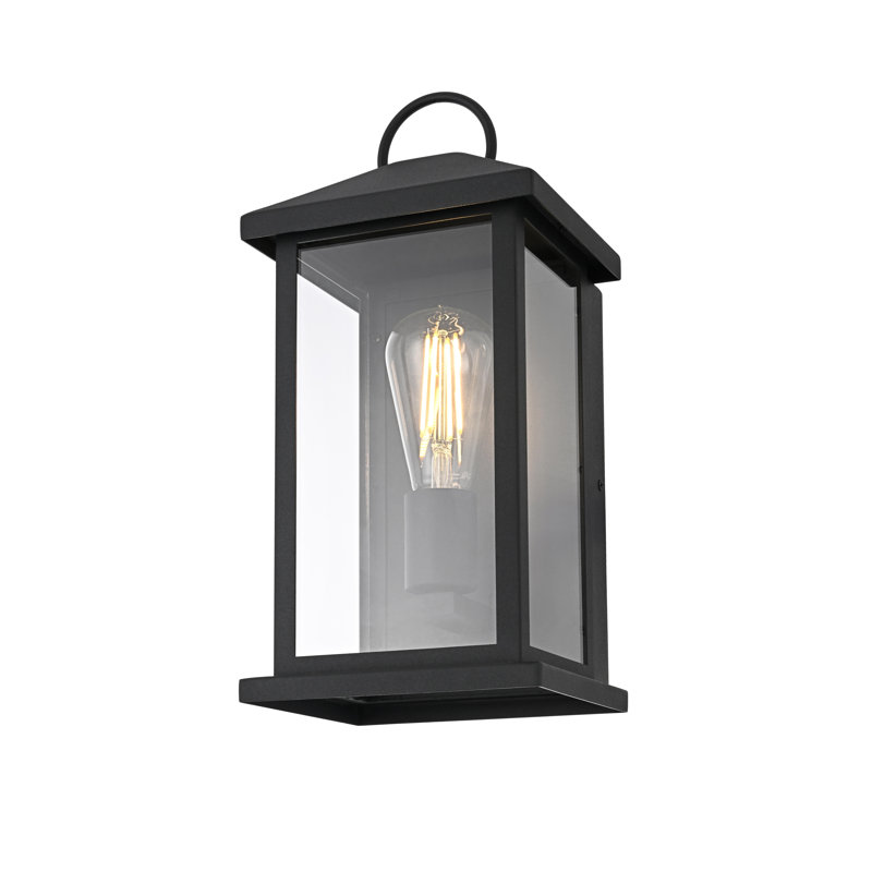 Merideth Outdoor Wall Sconce in Black, 14" H x 7" W x 6" D