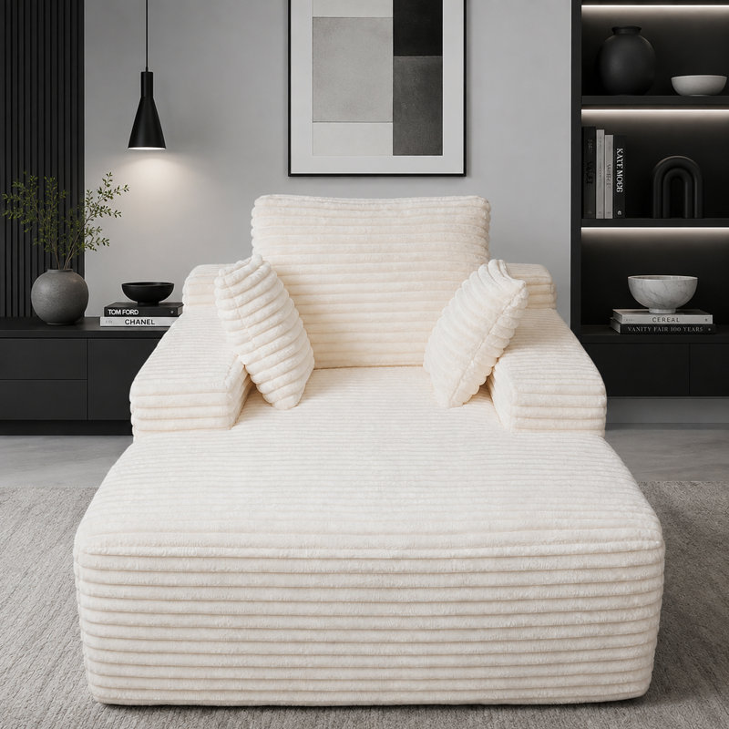 Chaise longue rembourrée en velours côtelé 67 po, canapé-lit à assise profonde avec accoudoirs et coussins, boîte à roulettes compressée sous vide