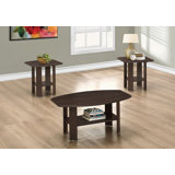 Ensemble de tables basses 3 pièces avec tables de bout | Aspect bois taupe foncé, bords arrondis pour un salon familial
