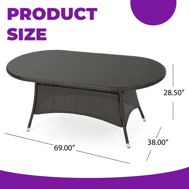 Ensemble de salle à manger d'extérieur 7 pièces sans effort: table en rotin toutes saisons et 6 chaises de patio, de terrasse ou de jardin