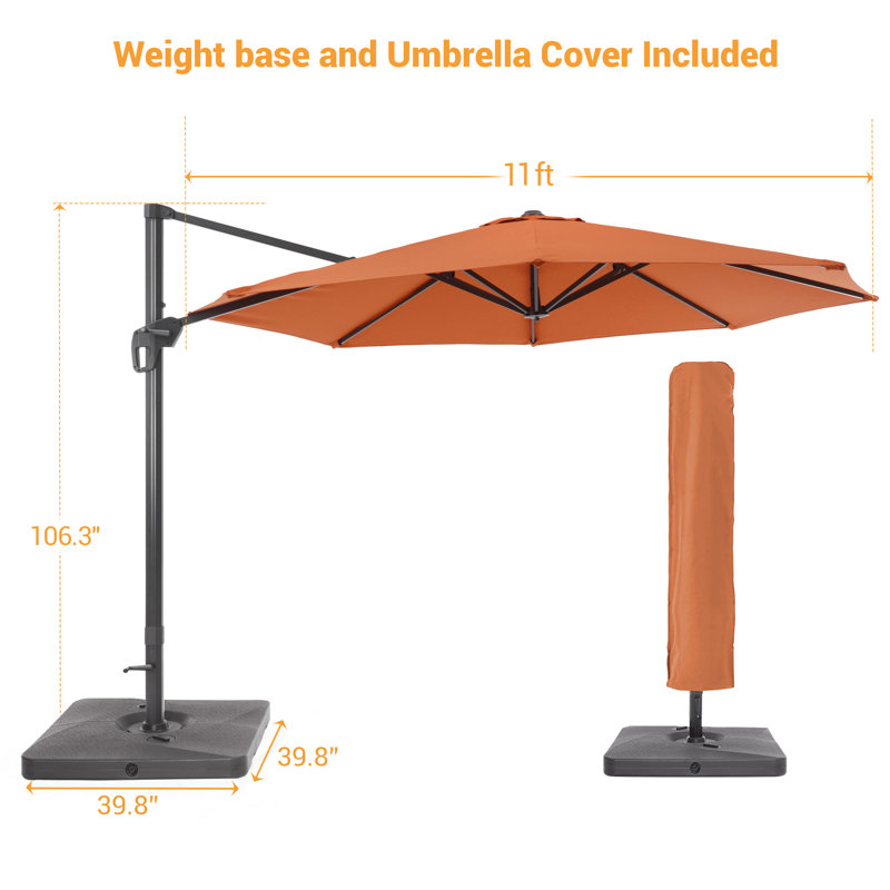 Parasol en porte-à-faux 11 pi avec base / support Mithun, Rouge