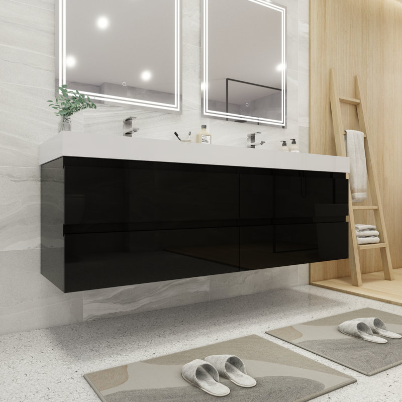 Hartsock Double Bathroom Vanity with Acrylic Top, High Gloss Black