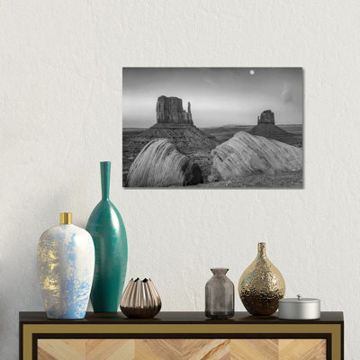 Moon over the East and West Mittens, Monument Valley, Arizona. 1 Piece Wrapped Canvas Wall Art