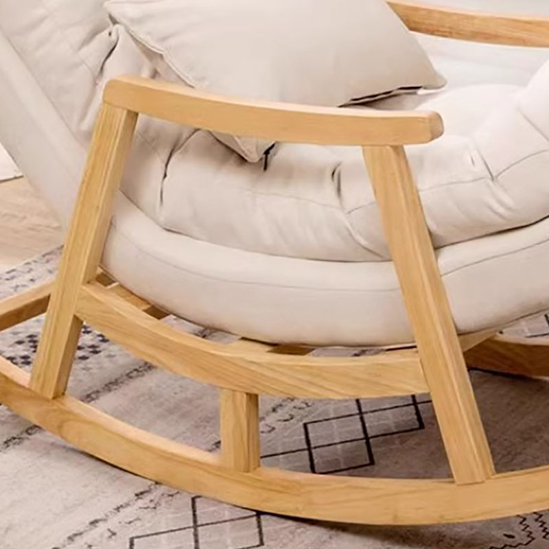 Chaise berçante en bois massif Cloud, Blanc cassé