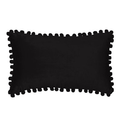 Black Set of 2 PomPom Square Velvet Throw Pillows FULL set cover and insert size 18"x18"