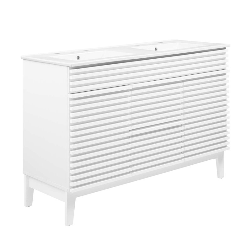 Render White 48" Double Sink Freestanding Bathroom Vanity