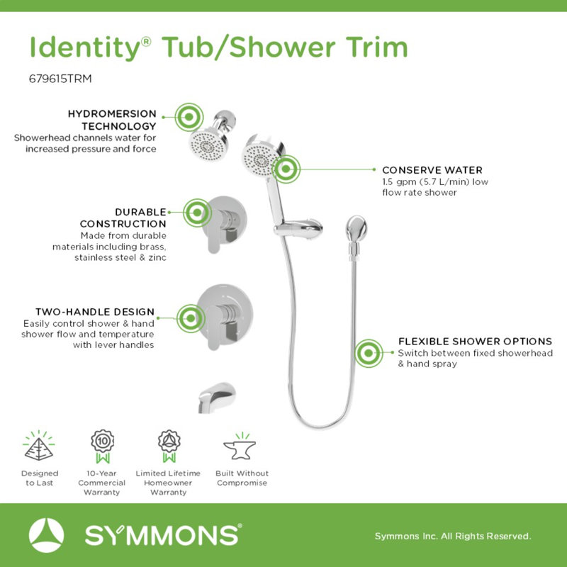 Identity HydroMersion Double Handle Tub and Shower System, Polished Chrome