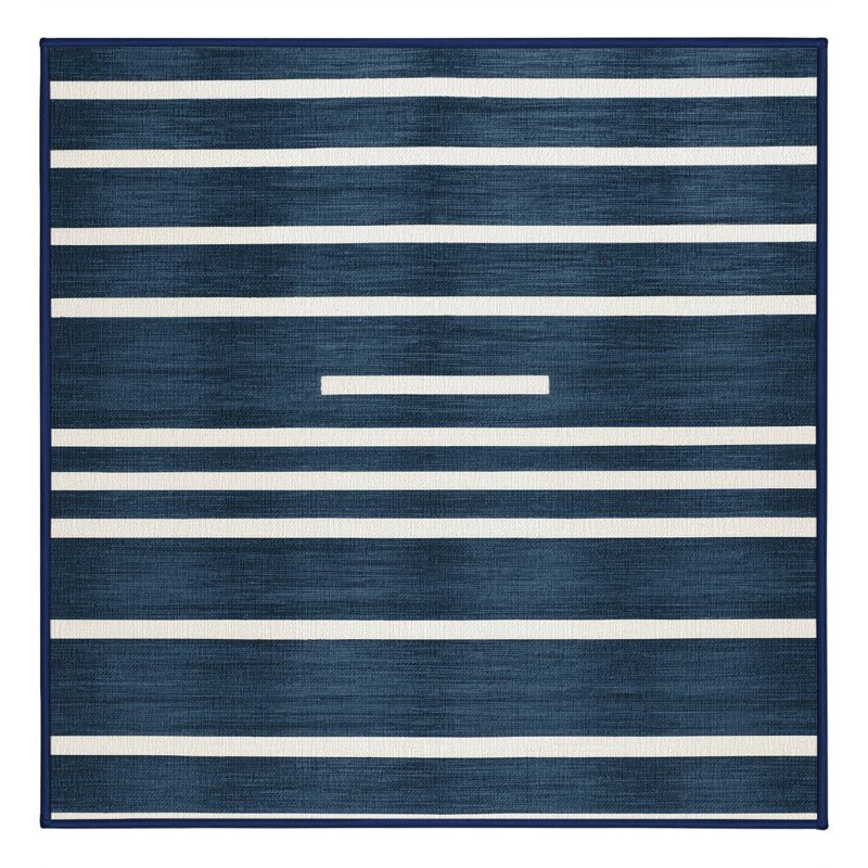 Machine Washable Horizontal Stripes Grey Area Rug, Square 8'