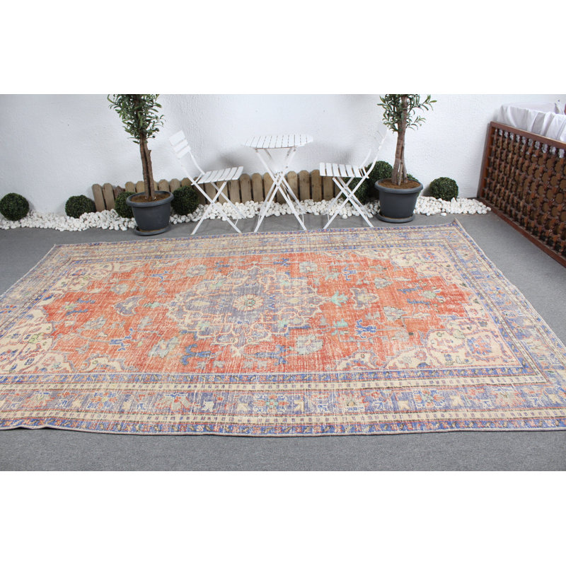Tapis turc Oushak rétro rouge vif parfait pour les espaces de bureau ou de salon