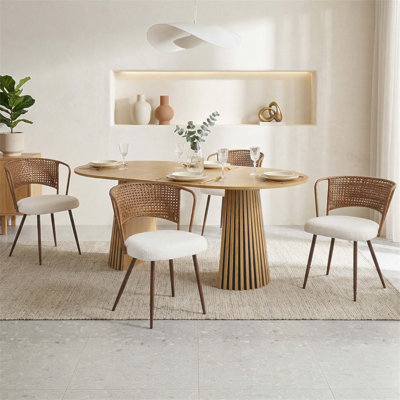 Table de salle à manger extensible en bois massif avec chaises tressées de style campagnard, ensemble de 2 pièces, longueur ajustable et siège confortable