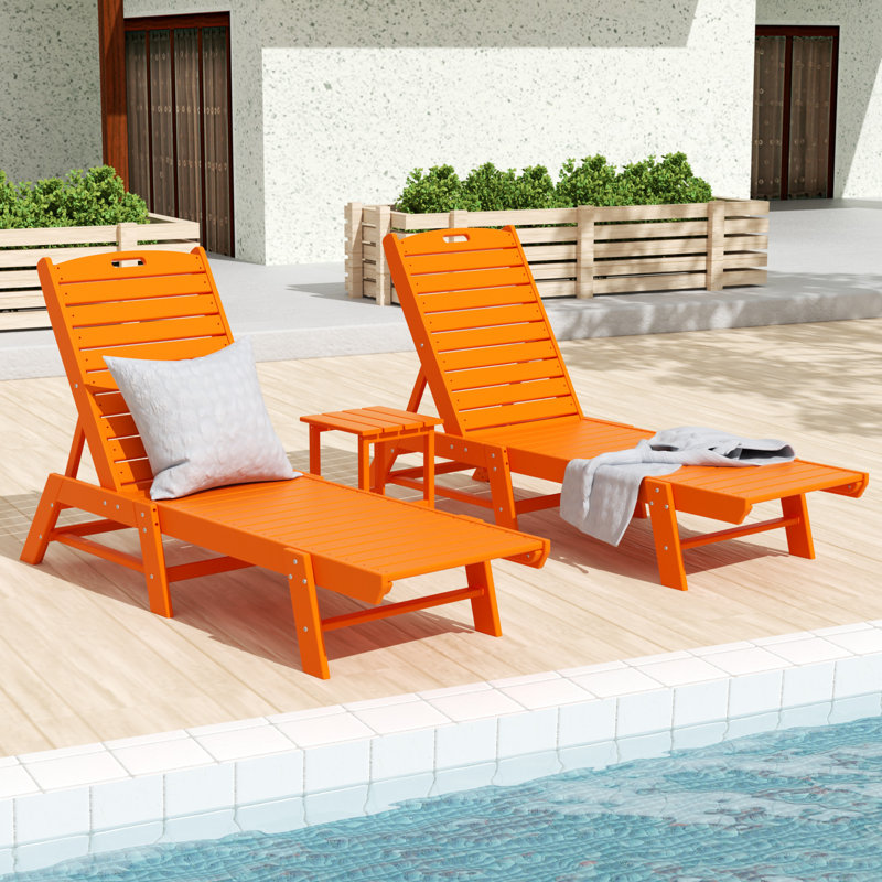Laguna Outdoor Chaise Lounge Set with Table, Orange