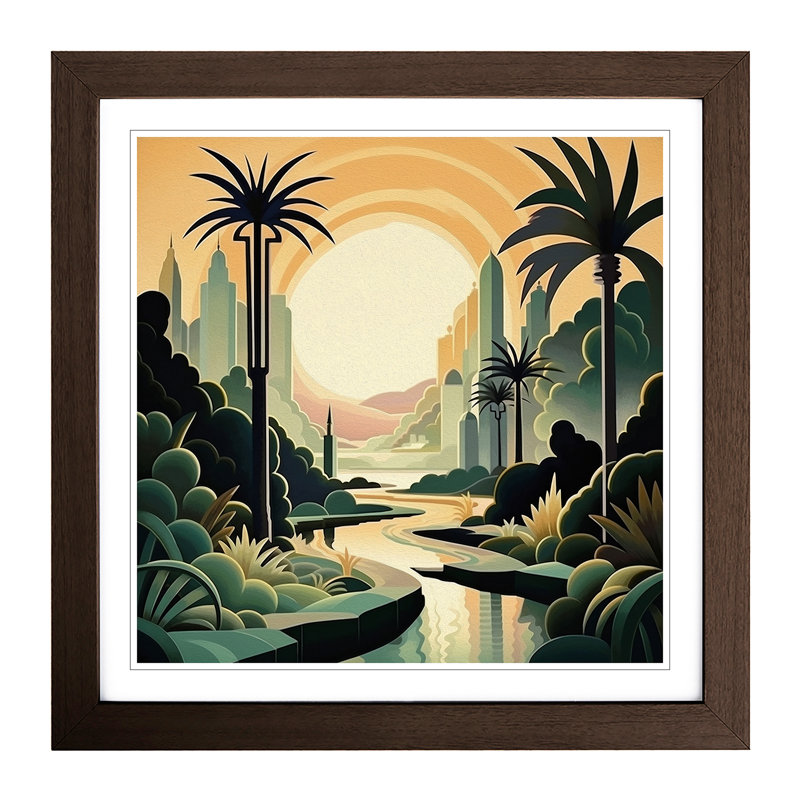 Landscape Deco No.9 - Single Picture Frame Print on Wood, Walnut