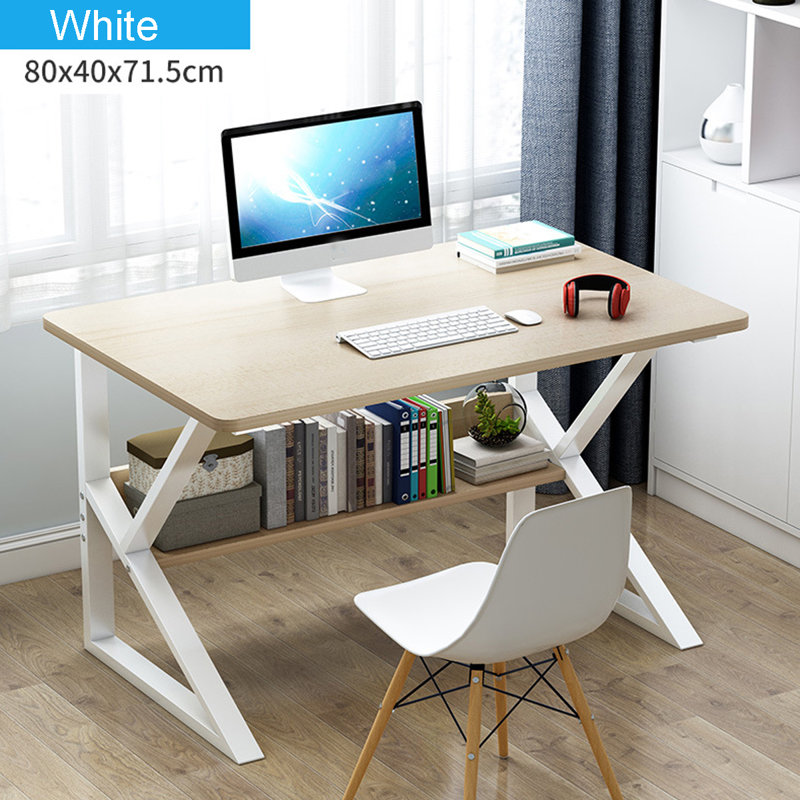 Slesh Metal Base Writing Desk, Beige/White