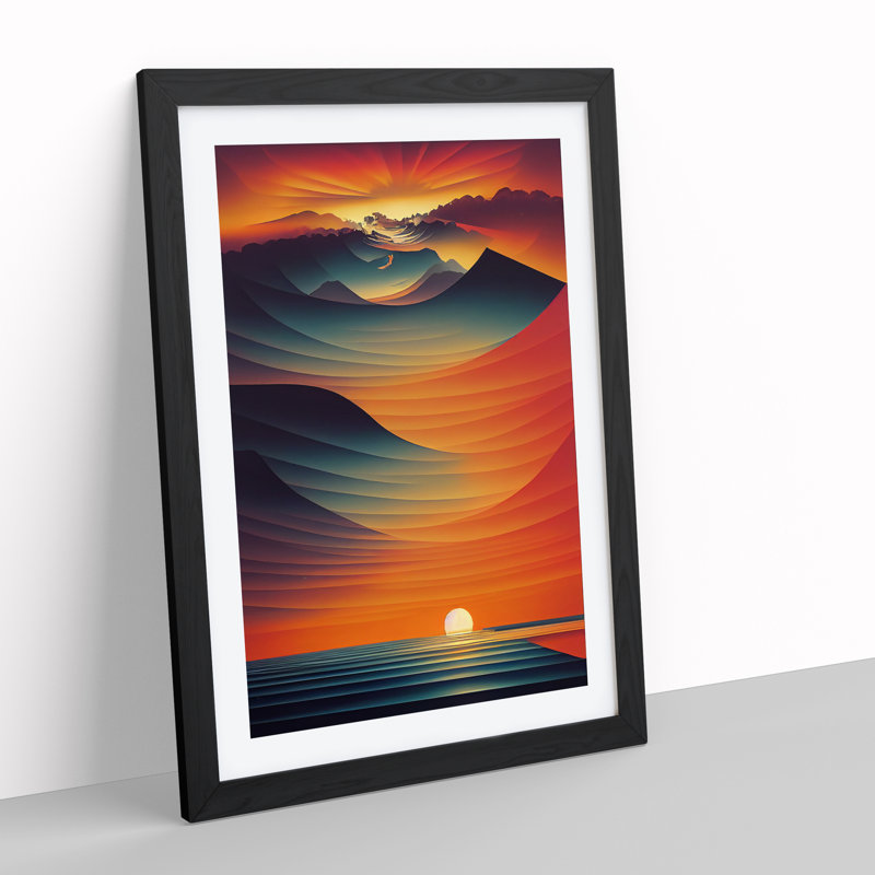 XV1022-3946X Showstopping Abstract Ocean Sunset - Print, Black Framed, White, 66cm H x 48cm W