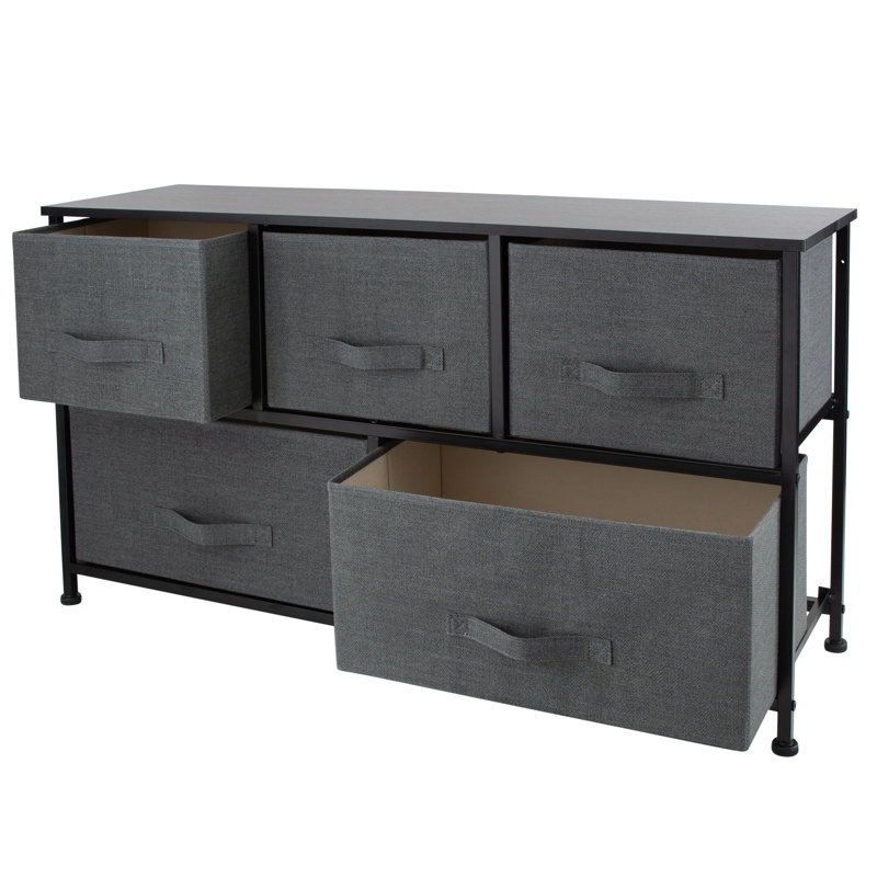 Commode 5 tiroirs Caddaric, gris