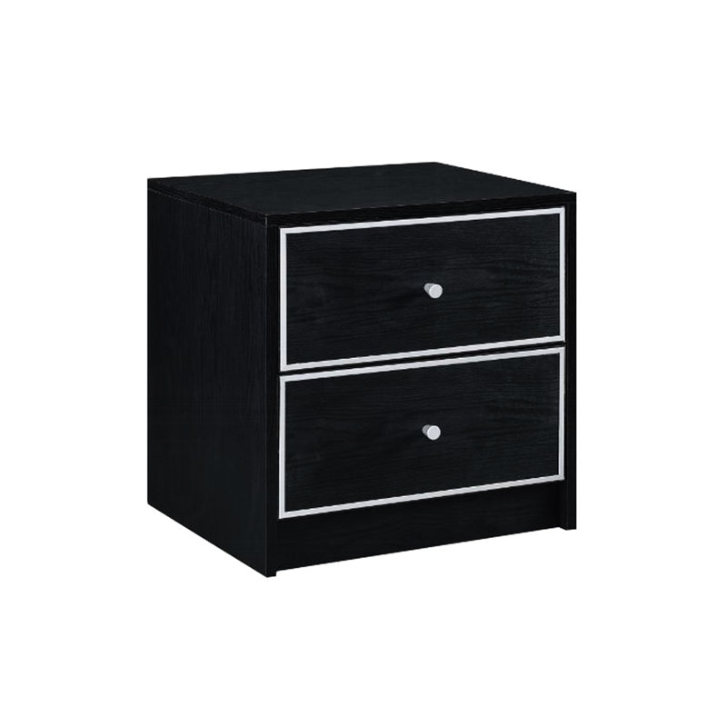 Table de chevet noire et argentée avec 2 fonctionnalités envoûtantes