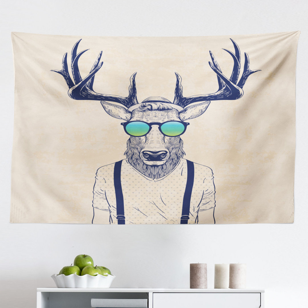 Wandbehang Illustration von Deer Dressed Up Like Cool Hipster Mode Kreative Spaß Tier