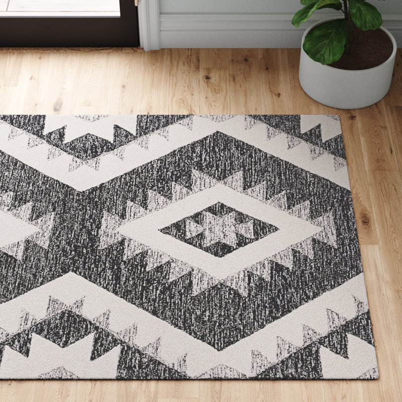 Ares Southwestern Handmade Tufted Wool Ivory/Black Area Rug, Rectangle 4' x 6'