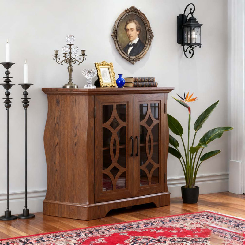 Buffet à portes en verre trempé transparent avec armoire de rangement à tablette réglable