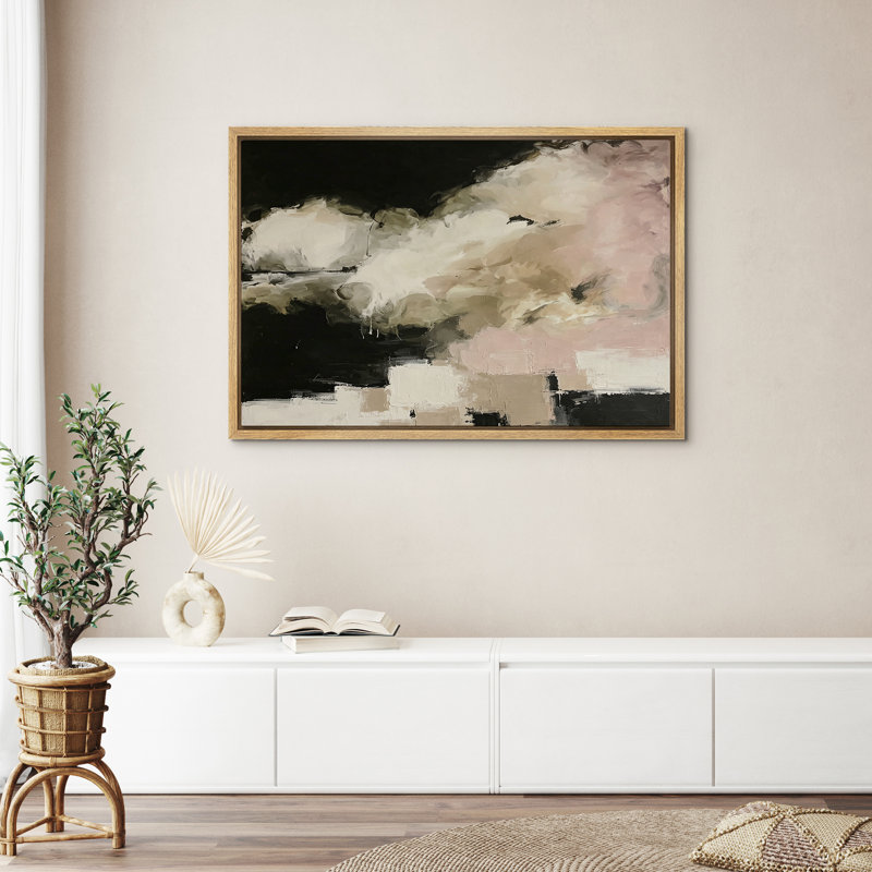 «Black Cream Abstract Cloud Form», impression sur toile encadrée pour chambre à coucher principale, Naturel