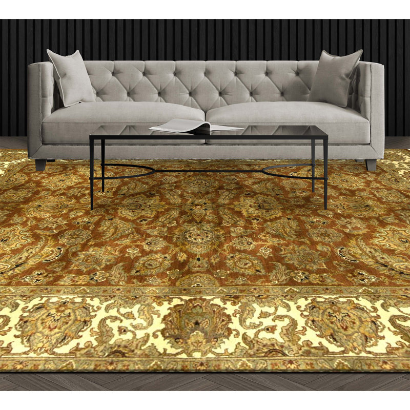 Hand Knotted Wool Oriental Area Rug in Rust And Ivory