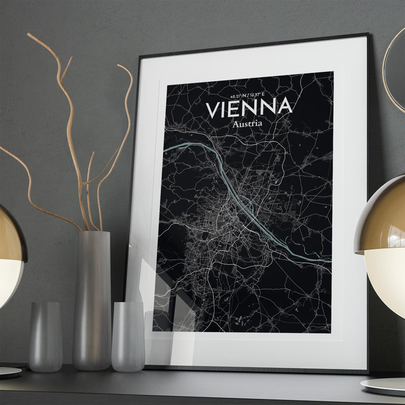 Vienna City Map In Midnight - No Frame Print, 36cm H x 24cm W x 0.05cm D