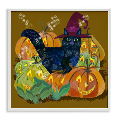 «Cat with Jack-o-Lanterns», giclée encadrée, design par Kay Widdowson