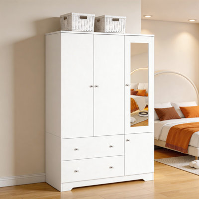 White Armoires With Mirror With 4 Doors And 2 Drawers