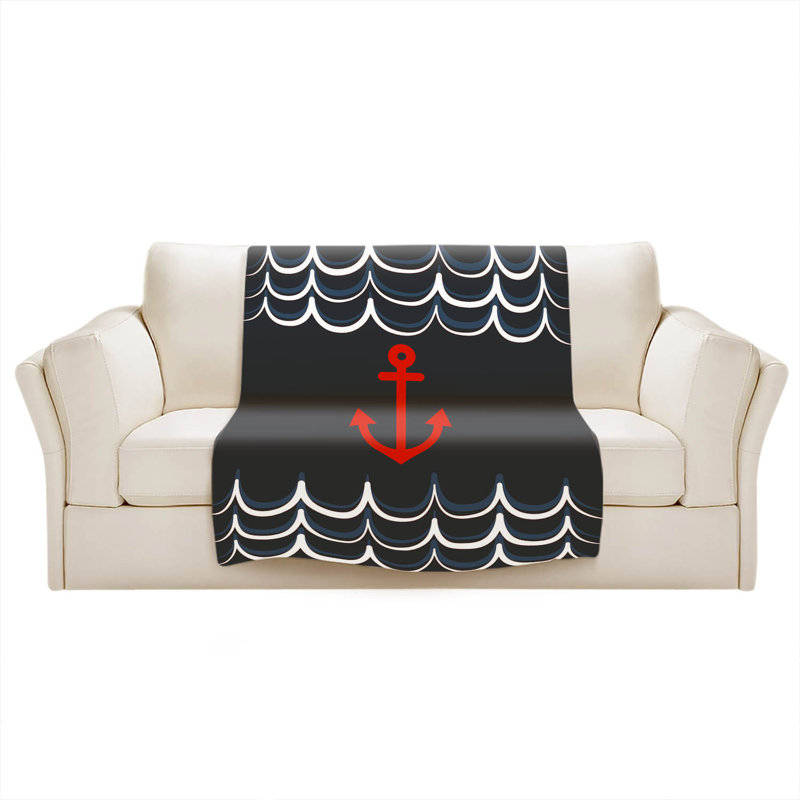  Jeté Anchor Waves, l 51 po x L 60 po, Bleu / Rouge