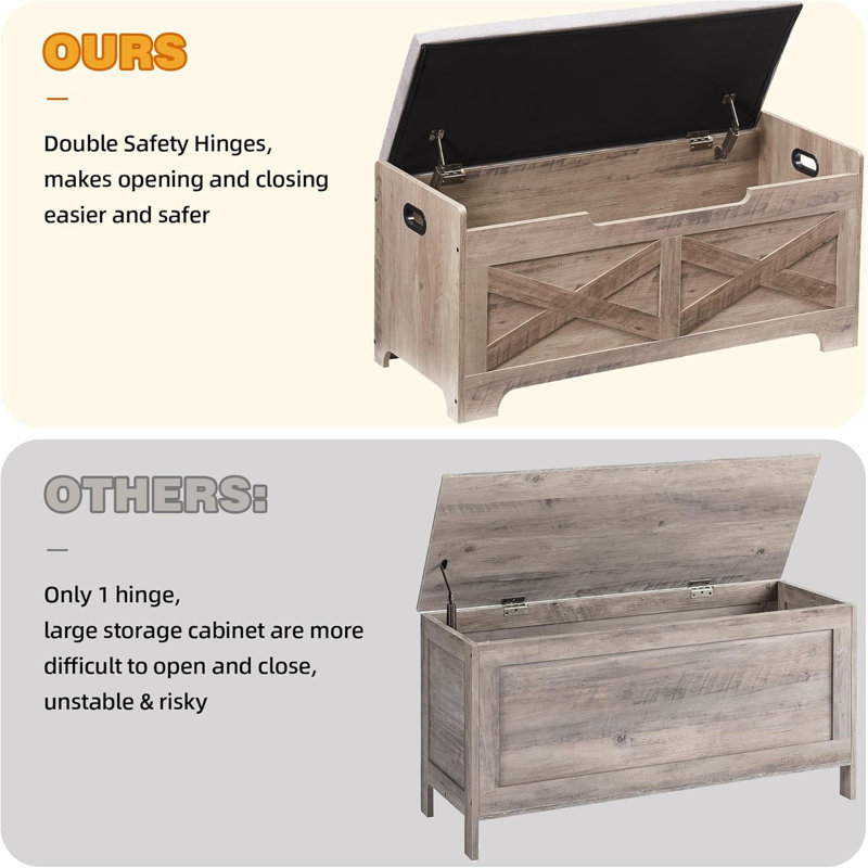 Gaomon Storage Chest – A Wooden Storage Bench Equipped With Seating And Two Safety Hinges, Designed As An Entryway Bench With Storage, And A Charming Farmhouse Trunk Suitable For Both The Bedroom And Living Room, In Grey.