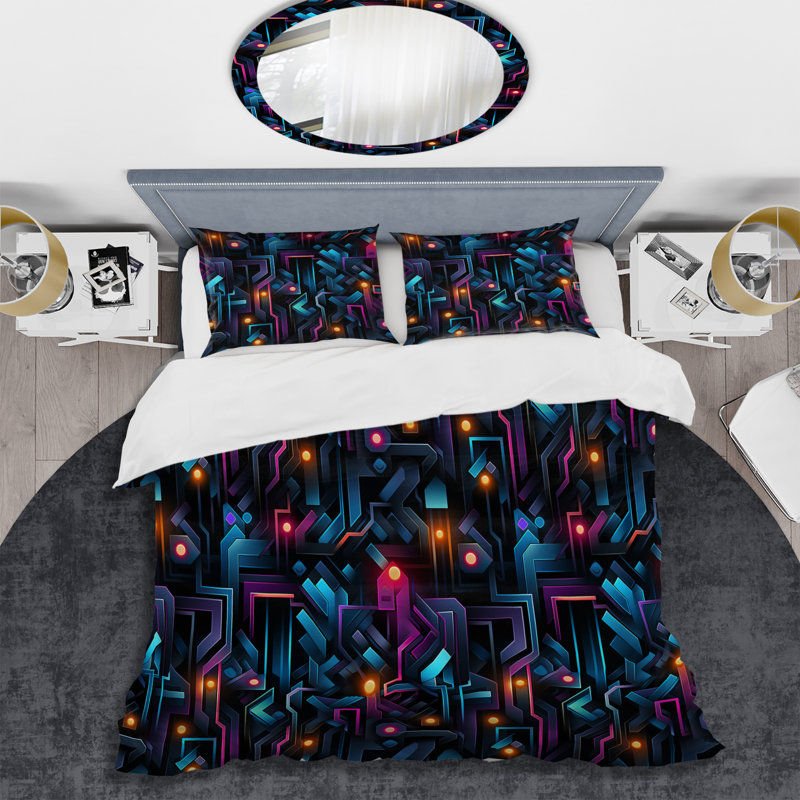 Ensemble de housse de couette en microfibre Blue And Purple Futuristic Vibes Geometric II