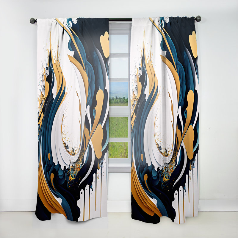 Asleigh - Peinture abstraite d'art moderne bleu et or V - Rideau moderne - Velours obscurcissant - 1 panneau