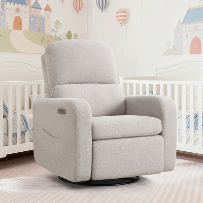 Breh 36" Modern Upholstered Teddy Boucle Power Swivel Rocker Glider Recliner with USB and Type-C, Swivel Nursery Glider Recliner Wider Armrest and Double Pocket