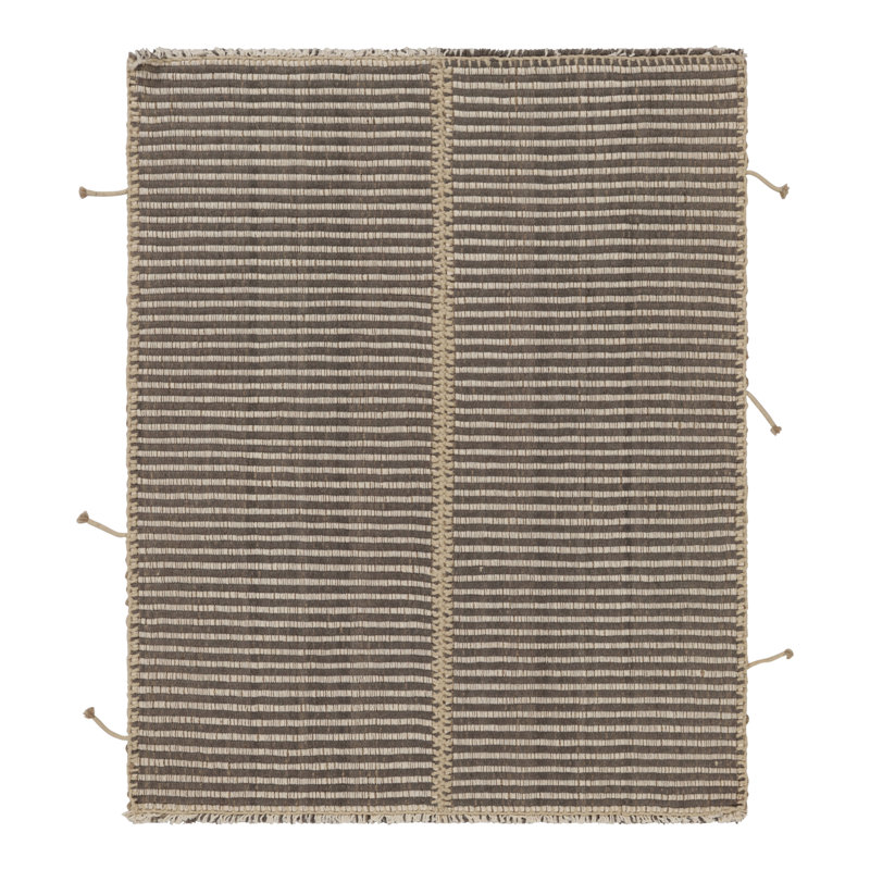 Rug & Kilim’S Accent Kilim With Textural Gray And White Stripes, Cream Accent
