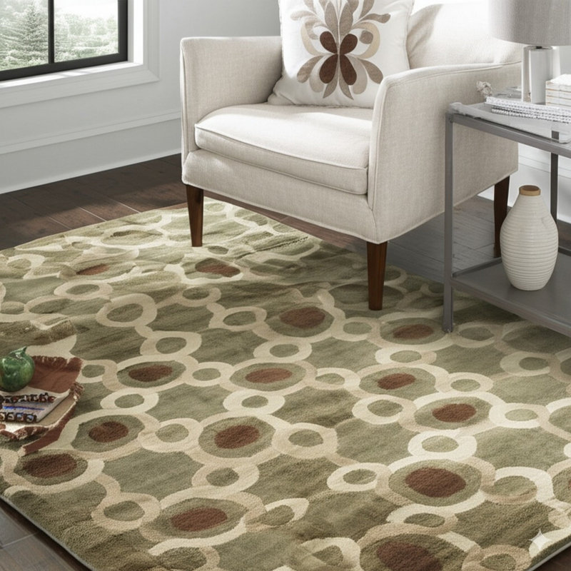 9x12 Green Hand-Knotted Wool Orbiting Concentrics Geometric Modern Contemporary Carpet Rug