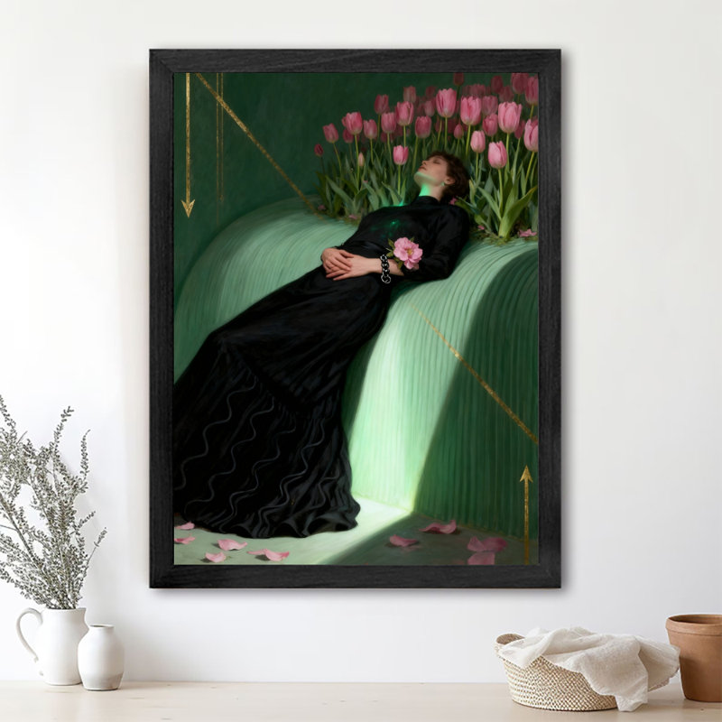 «Black», encadré rétro, élégant, floral, robe noire, art mural, impressions de style rétro, H 25 po x l 17 po