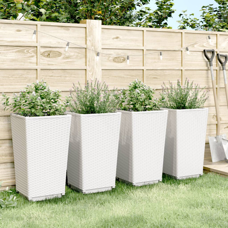 vidaXL Garden Planters Plant Pot Flower Box Outdoor Patio Terrace Balcony PP, White