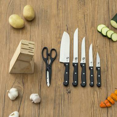 Home Basics Stainless Steel Knife Set with Knife Blade Sharpener, Grey, FOOD PREP