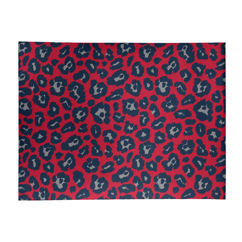 Tapis rouge / bleu marine / gris à imprimé animal, Rectangle de 3 pi x 5 pi