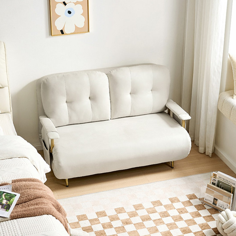 Canapé-lit modulaire en polyester blanc crème avec rangement, Blanc crémeux
