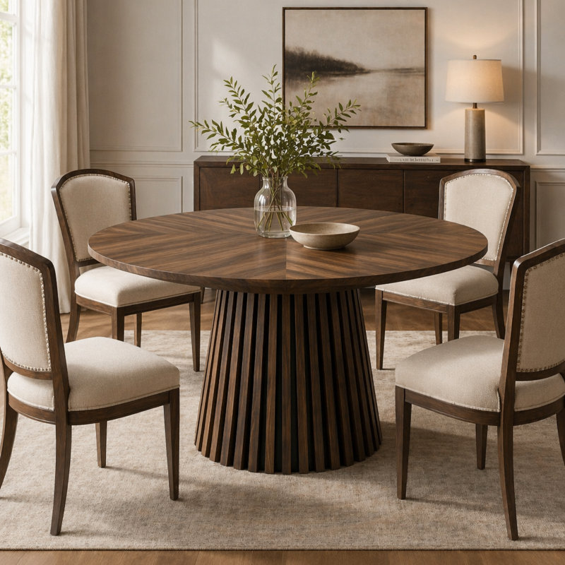 47 Inch Modern Dining Table with Slatted Base and Rounded Edges
