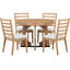 Table à rallonge ronde extensible pour 4, 5 pièces de style rétro avec base géométrique et finition naturelle pour 4 personnes, quatre chaises de table