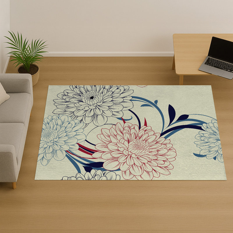 Floral Area Rug, Rectangle 140 x 200 cm
