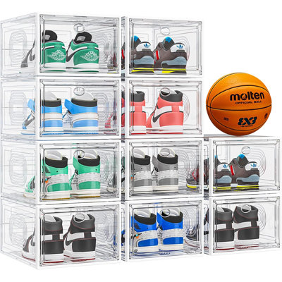 Stackable Shoe Organizer With Magnetic Door, Sturdy Shoe Storage Box For Sneaker Display, Hat And Cosmetic Organizer, Multi-Purpose Home Storage Solut